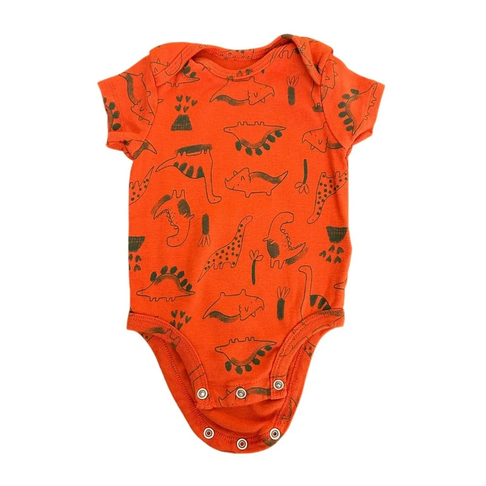 Carters Baby Boys Orange Dinosaur Print Short Sleeve Bodysuit 3 Months (1265)